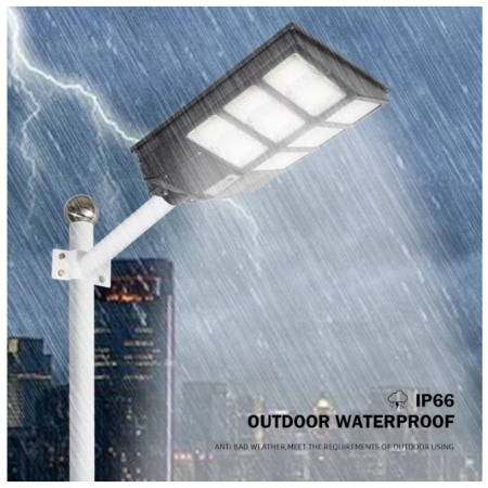 Lampa solara stradala , cu telecomanda, senzor de miscare si lumina, suport prindere, 480 LED-uri, IP65, ABS, 15AH, 300W, temperatura culoare 6500K, 44.6x34.8x7.2 cm, autonomie 10-12 ore, negru [4]