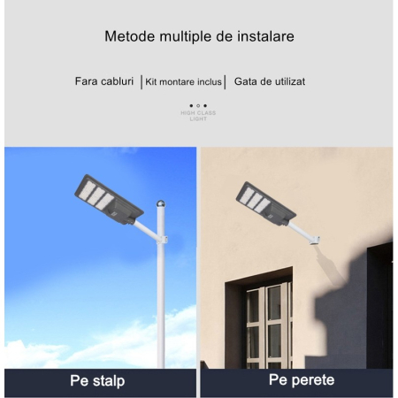 Lampa solara stradala , IP65, senzor de lumina, 306 LED-uri SMD, 3000 lm, panou 40W, putere 300W, autonomie 12-16 ore, telecomanda, montare prin fixare, pentru strada sau gradina, finisaj mat, material ABS, 70.3 x 36.5 x8.7 cm, lumina alb rece, gri [6]