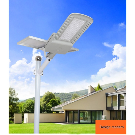 Lampa solara stradala , IP65, senzor de lumina, 60 LED-uri SMD, 2250 lm, panou 25W, putere 200W, autonomie 12-16 ore, telecomanda, montare prin fixare, pentru strada sau gradina, finisaj mat, material ABS, 51.5 x 21 x 7.5, gri [2]