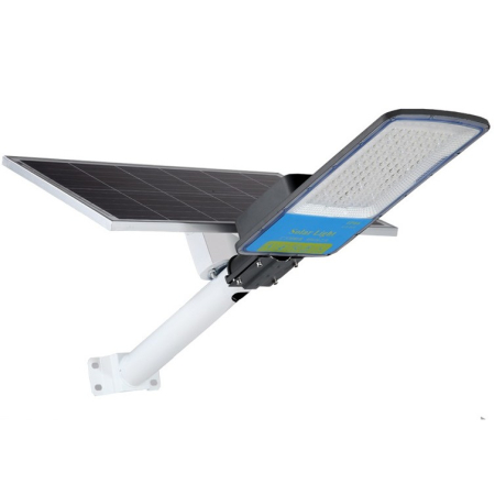 ✨TOATE PRODUSELE✨ - Lampa solara stradala , IP66, senzor de lumina, 120 LED-uri SMD, 1800 lm, panou 20W, putere 100W, autonomie 12-16 ore, telecomanda, montare prin fixare, pentru strada sau gradina, finisaj mat, material ABS, 49 x 21 x 5.5 cm, gri