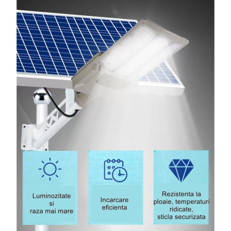 Lampa solara stradala , pentru curte sau strada, cu trei grile, finisaj mat, rezistent la apa, montare prin fixare, senzor lumina, baterie de litiu, IP65, lumina rece, putere 1000W, autonomie 10 ore, 55 x 23 x 9 cm, gri [7]