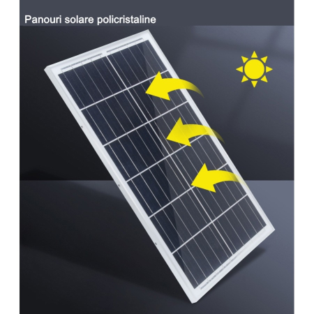 Lampa solara stradala , pentru curte sau strada, finisaj lucios, rezistent la apa, montare prin fixare, senzor lumina, baterie de litiu, IP65, lumina rece, putere 200W, autonomie 10 ore, 49 x 21 x 6.5 cm, negru [8]