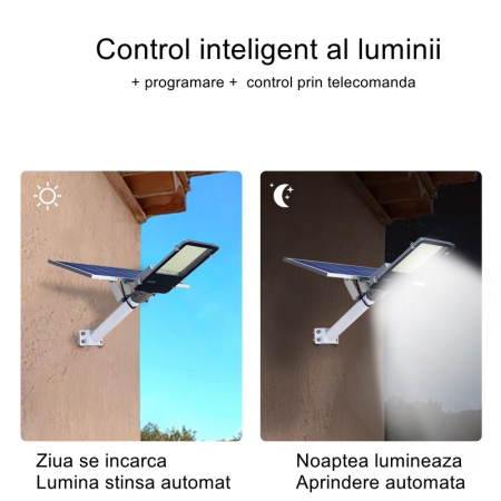 Lampa solara stradala , pentru curte sau strada, finisaj lucios, rezistent la apa, montare prin fixare, senzor lumina, baterie de litiu, IP65, lumina rece, putere 200W, autonomie 10 ore, 49 x 21 x 6.5 cm, negru [6]