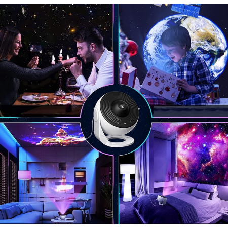 Lampa Tip Proiector Galaxie, , pentru Dormitor, Tematica Cer Instelat, Model Glob, HD, Rotire 360 de Grade, 20 de Imagini, Incarcare USB, 10 W, 15x15 cm, Alb Negru [4]