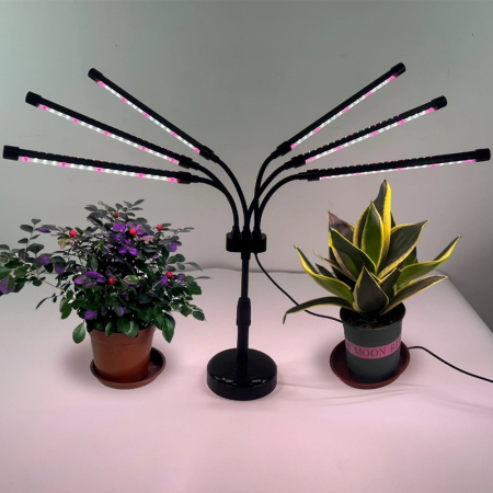 Lampa UV pentru cresterea plantelor, , conectare la retea, 30W, 6 capete, 108 LED-uri, ajustabila pana la 68.5 cm, Lumina Alb Mov [1]