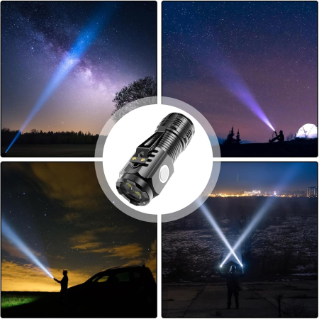 Lanterna cu 3 Nuclee Led, , Incarcare USB, Autonomie 4-20h, Raza Maxima 100-200 m, 5W, 4 x 4 x 9 cm, Suport de Agatat, Fund Magnetic, Negru [3]