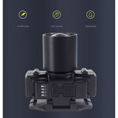 Lanterna LED de Montat pe Cap, , cu Raza Lunga de Zoom, Far Telescopic, Reglabil, Rezistent la Apa, pentru Pescuit in Aer Liber, Camping, Lumina Puternica, Lanterna, 7x4.5x6 cm, Negru [13]