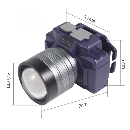 Lanterna LED de Montat pe Cap, , cu Raza Lunga de Zoom, Far Telescopic, Reglabil, Rezistent la Apa, pentru Pescuit in Aer Liber, Camping, Lumina Puternica, Lanterna, 7.5x5x7 cm, Albastru [6]