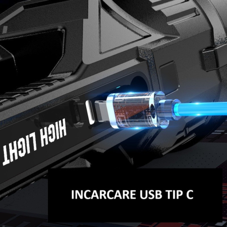 Lanterna LED, , Incarcare USB, Autonomie 8-24h, 2 Surse de Lumina, Principal si Lateral, Raza Maxima 100-200 m, COB, 5W, 23 x 10 x 10 cm, Negru [2]