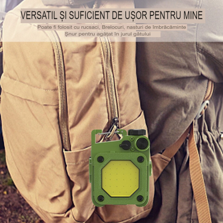 Lanterna Mini de Buzunar Tip Breloc, , Incarcare prin USB Type C, Multifunctionala, pentru Exterior, Camping, Alpinism, Ciclism, Mini Lanterna Elvis, 6.1 x 5 x 2.5 cm, Lumina Puternica, Culoare Verde [3]