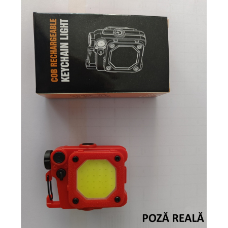 Lanterna Mini de Buzunar Tip Breloc, , Incarcare prin USB Type C, Multifunctionala, pentru Exterior, Camping, Alpinism, Ciclism, Mini Lanterna Elvis, 6.1 x 5 x 2.5 cm, Lumina Puternica, Culoare Rosu [4]