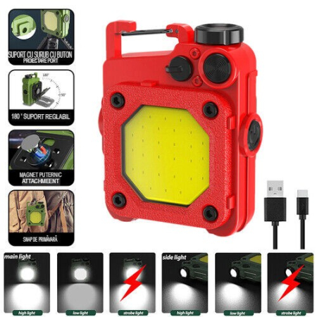 Lanterna Mini de Buzunar Tip Breloc, , Incarcare prin USB Type C, Multifunctionala, pentru Exterior, Camping, Alpinism, Ciclism, Mini Lanterna Elvis, 6.1 x 5 x 2.5 cm, Lumina Puternica, Culoare Rosu [3]