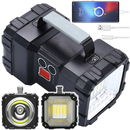 Lanterna multifunctionala, reincarcabila, power bank, 800lm, 7 moduri de luminare la 2 capete, negru [5]