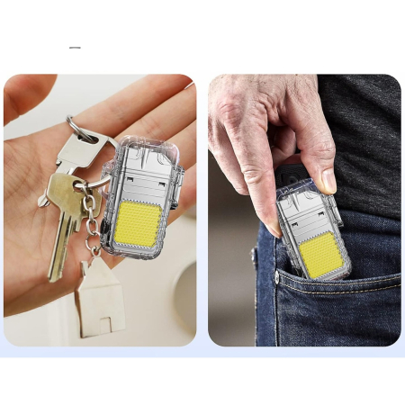 Lanterna Tip Breloc cu Bricheta, , Impermeabila, 3 Moduri Iluminare, 300 mAh, Incarcare USB-C, COB, Raza de Actiune 50 - 100 m, 7.4 x 4.9 x 1.7 cm, Argintiu [4]