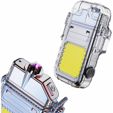 Lanterna Tip Breloc cu Bricheta, , Impermeabila, 3 Moduri Iluminare, 300 mAh, Incarcare USB-C, COB, Raza de Actiune 50 - 100 m, 7.4 x 4.9 x 1.7 cm, Argintiu [5]