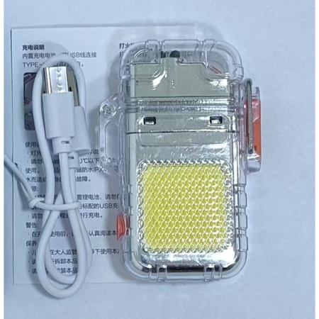 Lanterna Tip Breloc cu Bricheta, , Impermeabila, 3 Moduri Iluminare, 300 mAh, Incarcare USB-C, COB, Raza de Actiune 50 - 100 m, 7.4 x 4.9 x 1.7 cm, Argintiu [2]