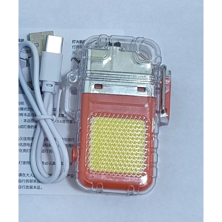 Lanterna Tip Breloc cu Bricheta, , Impermeabila, 3 Moduri Iluminare, 300 mAh, Incarcare USB-C, COB, Raza de Actiune 50 - 100 m, 7.4 x 4.9 x 1.7 cm, Portocaliu [2]