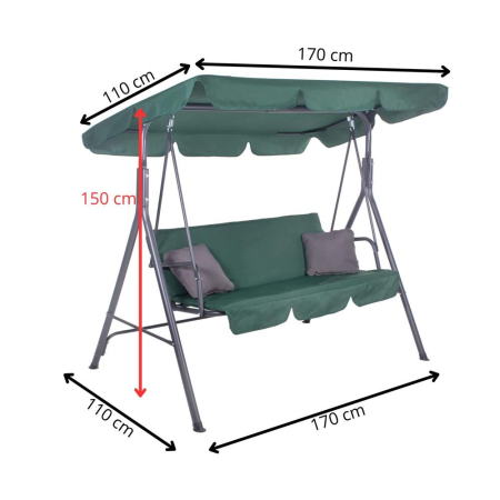 Leagan Balansoar Sersimo Luna cu Pernite pentru Terasa sau Gradina, 3 locuri, 220kg, verde [17]