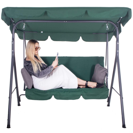 Leagan Balansoar Sersimo Luna cu Pernite pentru Terasa sau Gradina, 3 locuri, 220kg, verde [16]