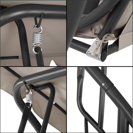 Leagan de gradina 190x115x176 cm, pentru 3 persoane, copertina reglabila, perne incluse, cadru otel si material impermeabil, bej [6]