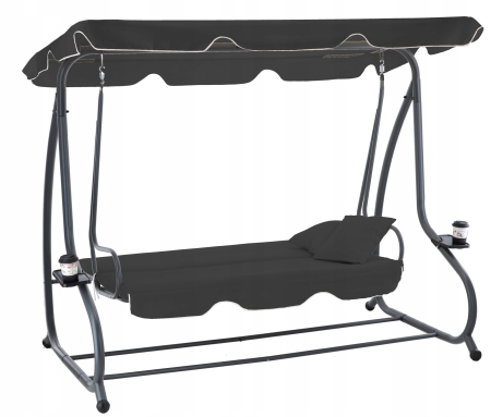 Leagan gradina 3 locuri cu baldachin reglabil, perne si suport pahare, 210x120x170 cm, gri inchis [6]