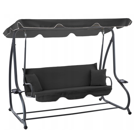 Balansoare de gradina - Leagan gradina 3 locuri cu baldachin reglabil, perne si suport pahare, 210x120x170 cm, gri inchis