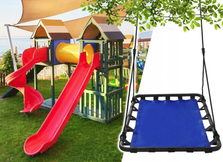 Leagan tip hamac 120x80 cm, cu rama metalica si prindere dubla, pentru gradina sau terasa, albastru [4]