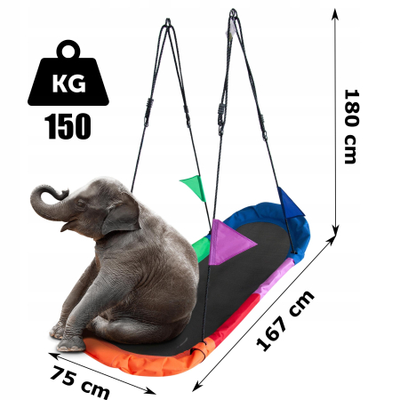 Leagan tip hamac 167x75 cm, cu rama metalica si steaguri colorate, prindere dubla, multicolor [7]