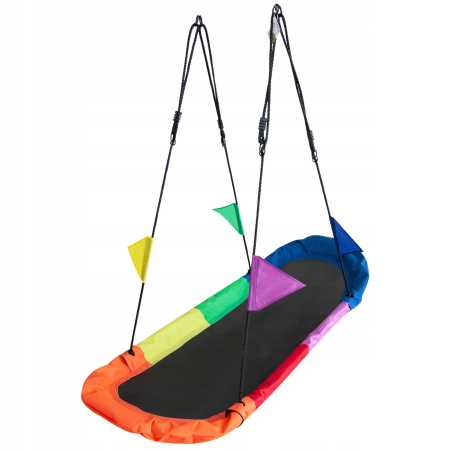 Leagan tip hamac 167x75 cm, cu rama metalica si steaguri colorate, prindere dubla, multicolor [4]