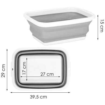 Lighean pliabil, dreptunghiular, din plastic si silicon, 40x29x15cm, 8.5litri, gri [14]