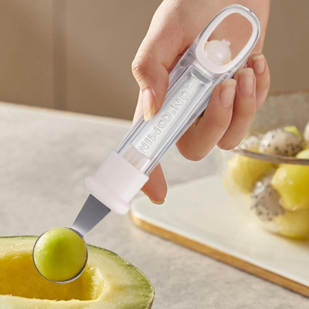 Lingura pentru Bile de Fructe, , Scobitor Fructe, Ustensila Multifunctionala pentru Fructe, Accesoriu de Bucatarie, Lingura Antialunecare pentru Salata de Fructe, 17.6 x 2.9 cm, Bej [2]