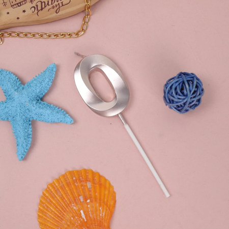 Lumanare Cifra 0, , Model Diamond, 5 x 3.4 cm, Argintiu [2]