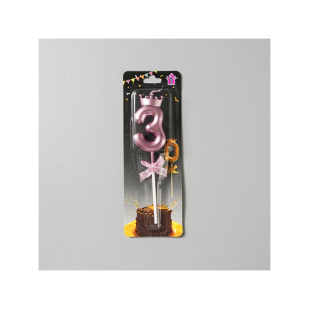 Lumanare Cifra 3, , Model Coroana cu Fundita, Pentru Tort, 6 x 2.5 cm Mov [4]