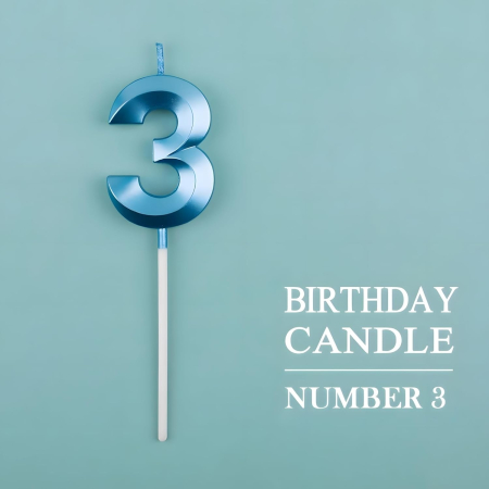 Lumanare Cifra 3, , Model Diamond, 5 x 3.4 cm, Albastru [5]