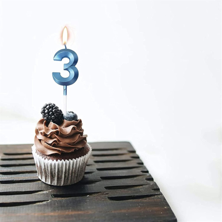 Lumanare Cifra 3, , Model Diamond, 5 x 3.4 cm, Albastru [1]