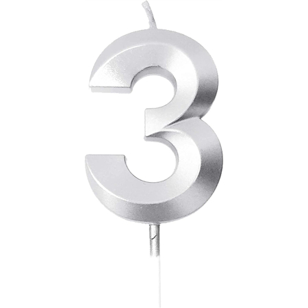Lumanari si Toppere - Lumanare Cifra 3, , Model Diamond, 5 x 3.4 cm, Argintiu