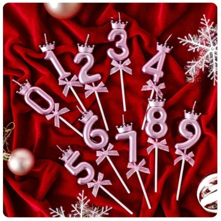 Lumanare Cifra 4, , Model Coroana cu Fundita, Pentru Tort, 6 x 2.5 cm Mov [1]