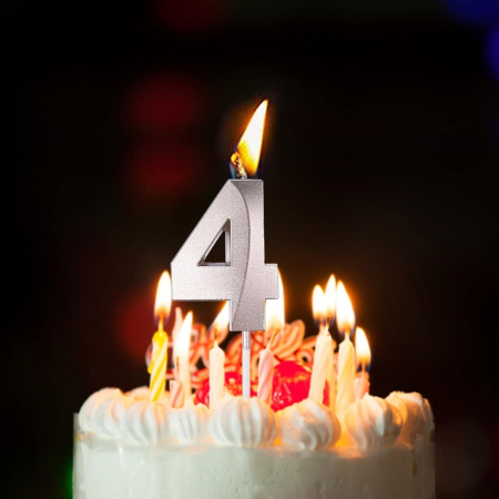 Lumanare Cifra 4, , Model Diamond, 5 x 3.4 cm, Argintiu [3]