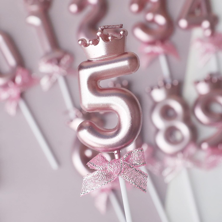 Lumanare Cifra 5, , Model Coroana cu Fundita, Pentru Tort, 6 x 2.5 cm Mov [2]