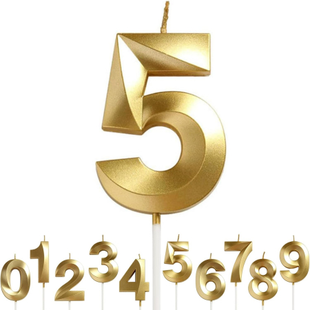 Lumanare Cifra 5, , Model Diamond, 5 x 3.4 cm, Auriu [2]