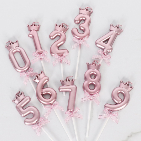 Lumanare Cifra 6, , Model Coroana cu Fundita, Pentru Tort, 6 x 2.5 cm Mov [4]