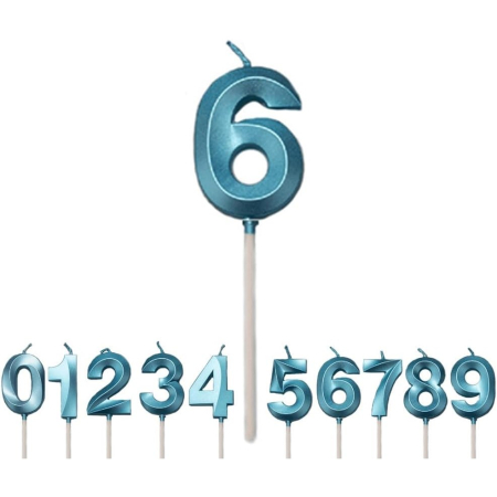 Lumanare Cifra 6, , Model Diamond, 5 x 3.4 cm, Albastru [4]