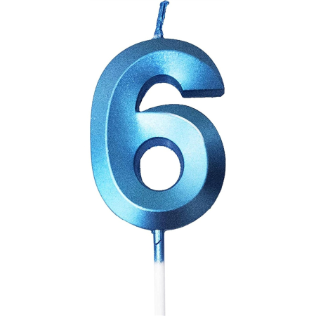✨TOATE PRODUSELE✨ - Lumanare Cifra 6, , Model Diamond, 5 x 3.4 cm, Albastru