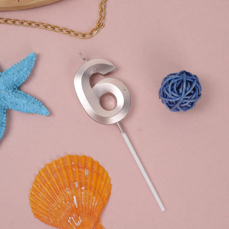 Lumanare Cifra 6, , Model Diamond, 5 x 3.4 cm, Argintiu [2]