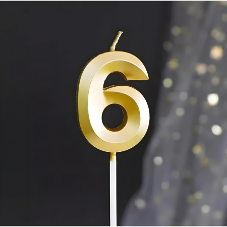 Lumanare Cifra 6, , Model Diamond, 5 x 3.4 cm, Auriu [4]