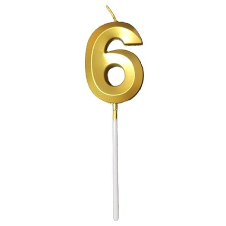 ✨TOATE PRODUSELE✨ - Lumanare Cifra 6, , Model Diamond, 5 x 3.4 cm, Auriu