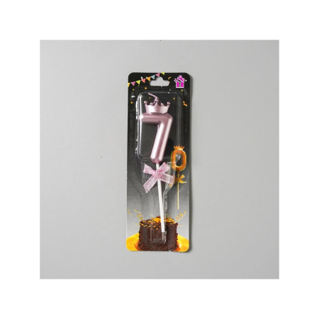 Lumanare Cifra 7, , Model Coroana cu Fundita, Pentru Tort, 6 x 2.5 cm Mov [4]