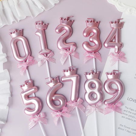 Lumanare Cifra 8, , Model Coroana cu Fundita, Pentru Tort, 6 x 2.5 cm Mov [3]