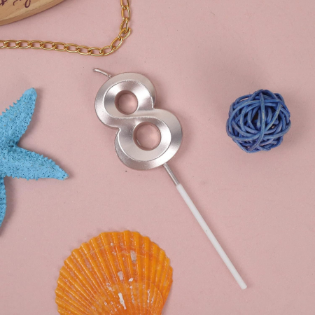 Lumanare Cifra 8, , Model Diamond, 5 x 3.4 cm, Argintiu [2]