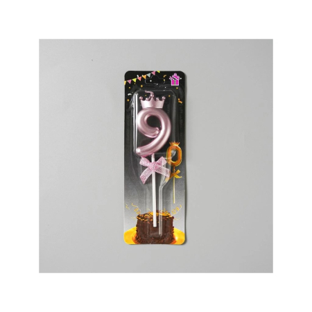 Lumanare Cifra 9, , Model Coroana cu Fundita, Pentru Tort, 6 x 2.5 cm Mov [3]